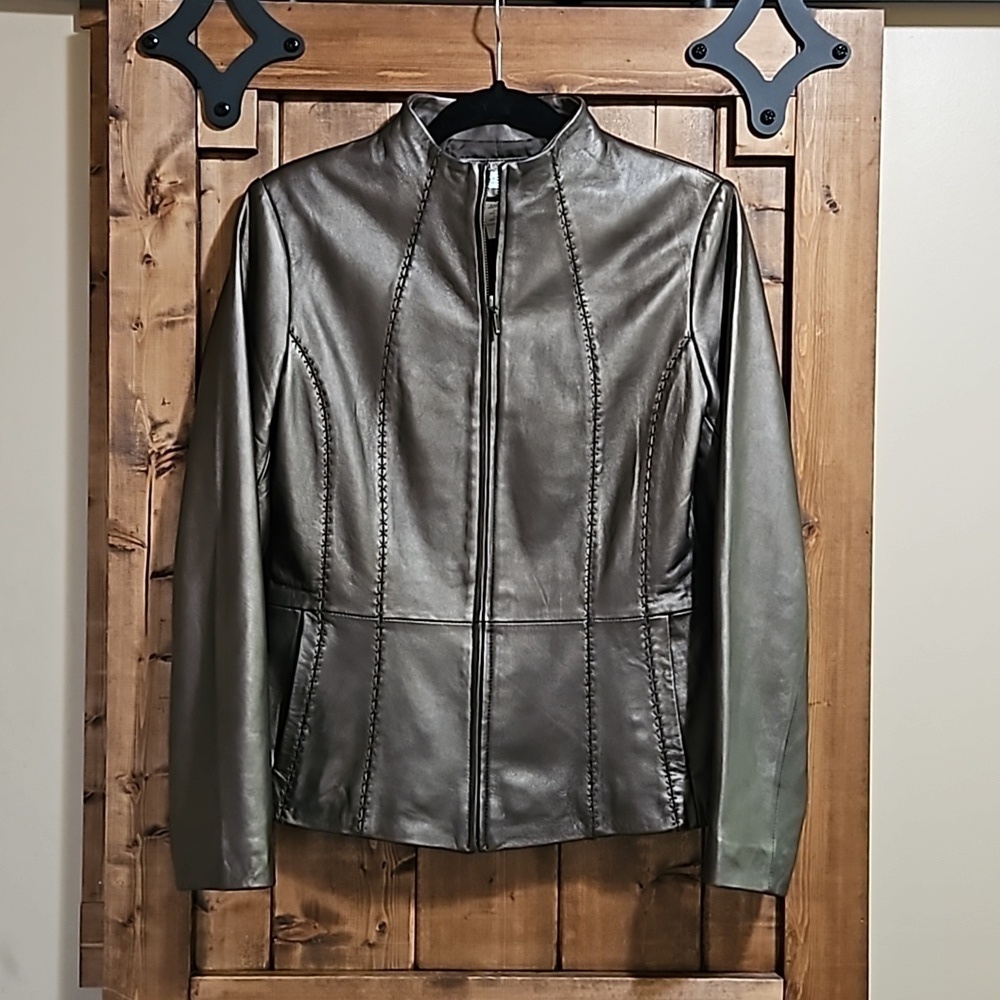 Coldwater Creek Pewter Metallic Leather Jacket XS